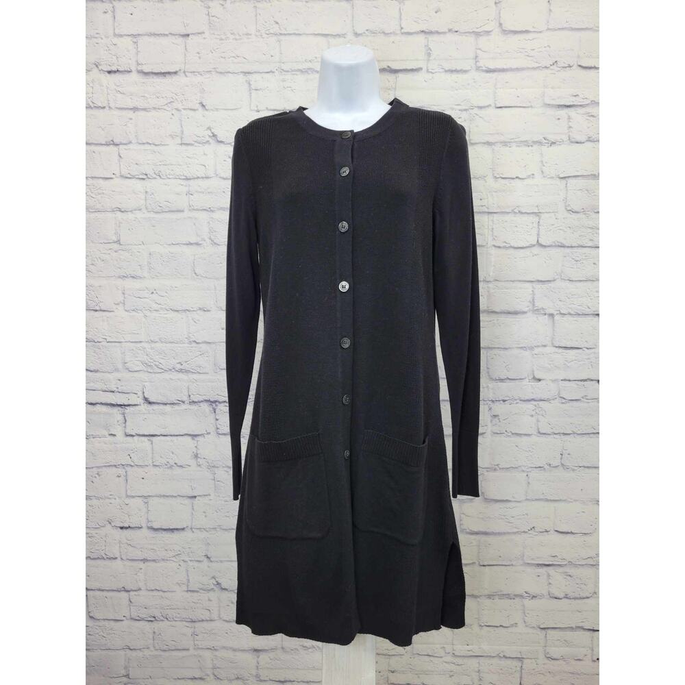 XXSMALL BLACK A375675 Isaac Mizrahi Live! Long Button Front Cardigan Sweater